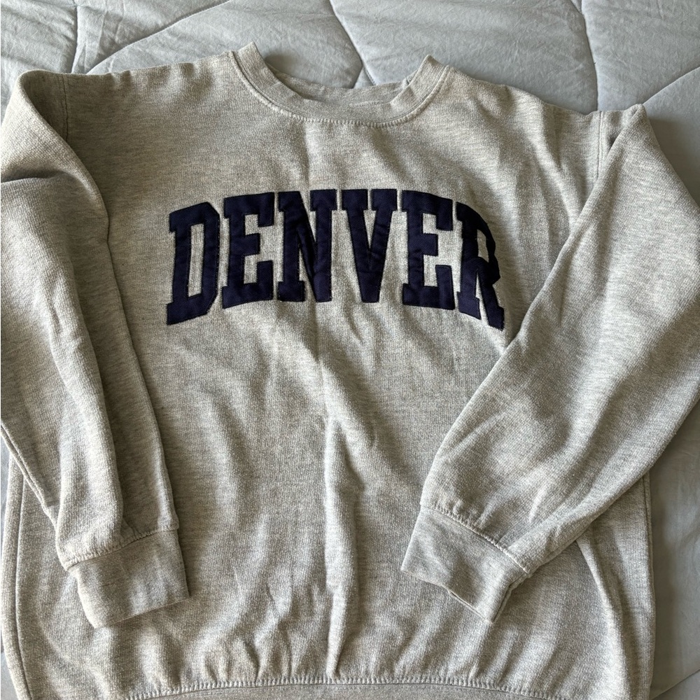 Gray Denver Crewneck with Navy Lettering